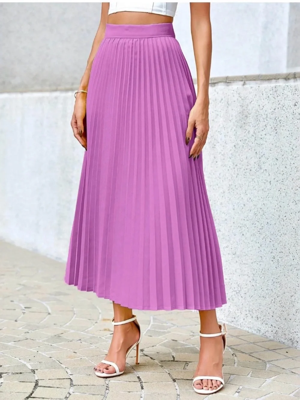 Lavender pleated midi skirt